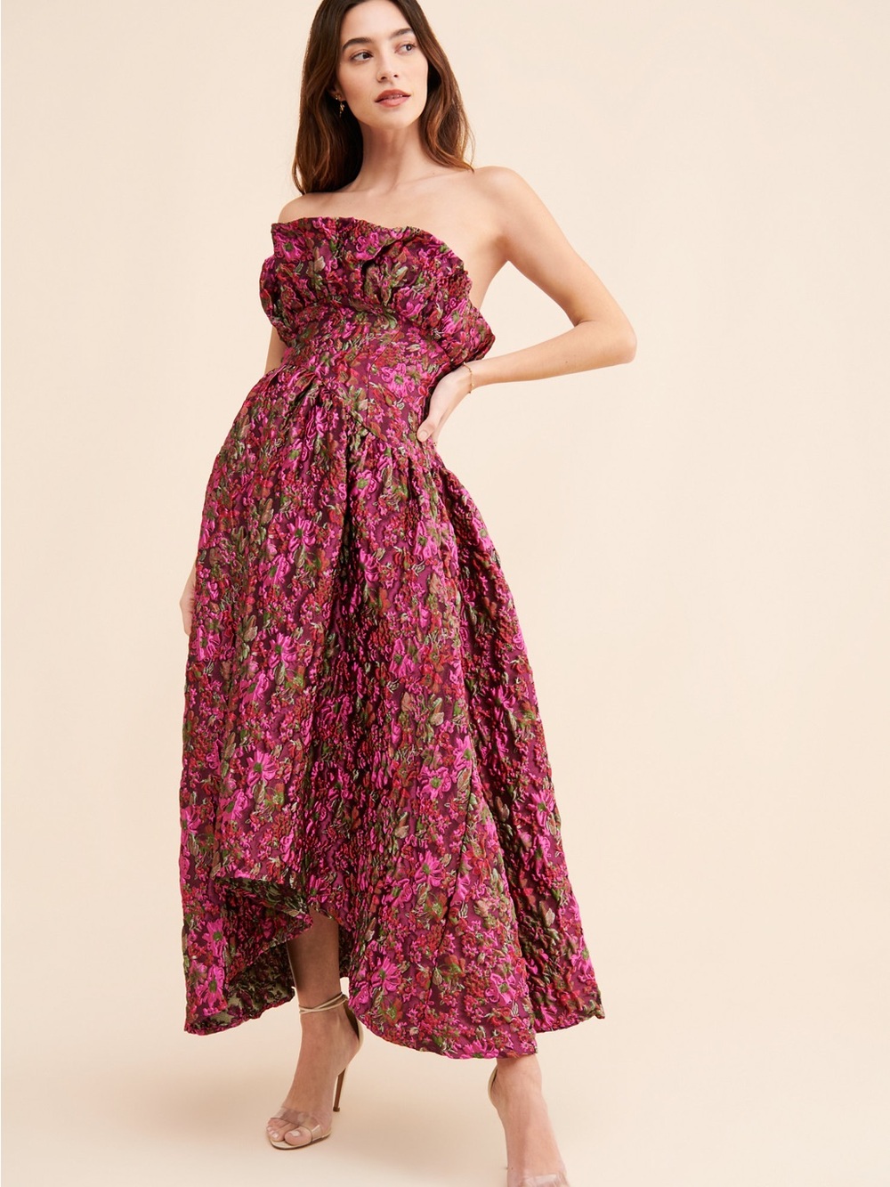 Elliatt Camellia Strapless Fuchsia Floral High-Low Dress